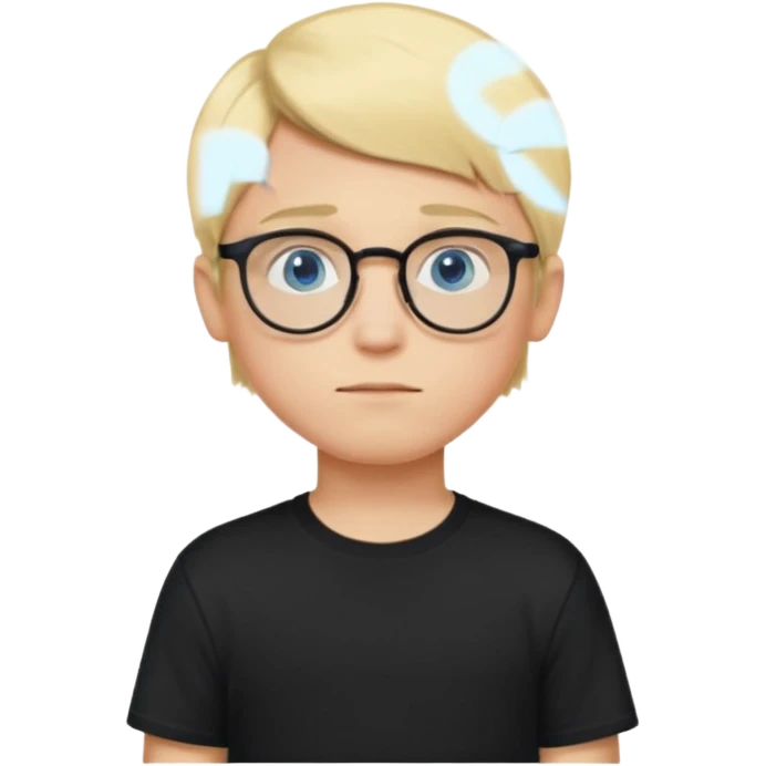 Blonde teen boy with medium short middle parted hair,blue eyes, round Glasses looking judging to the Side emoji
