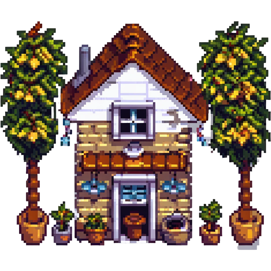 a simple family home, pixel art style, with a small yard emoji