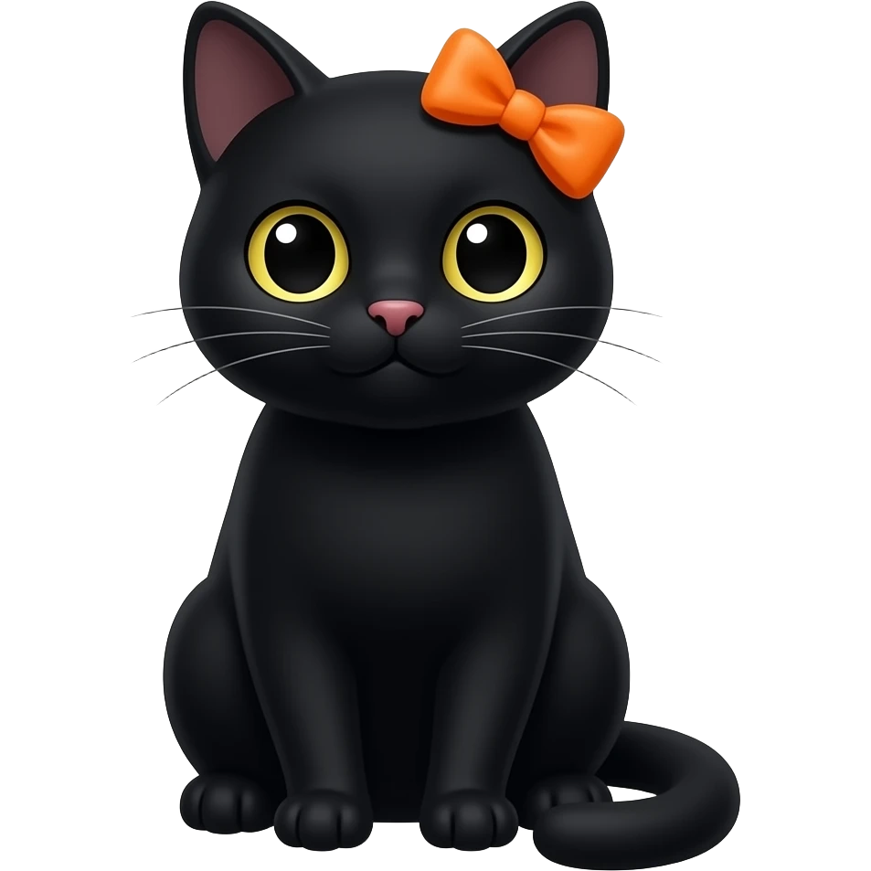 black cat with orange head bow clip in one side sitting pose front view emoji