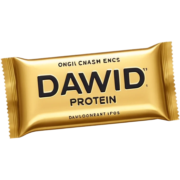 protein bar gold wrapper that says David on it in black font  emoji