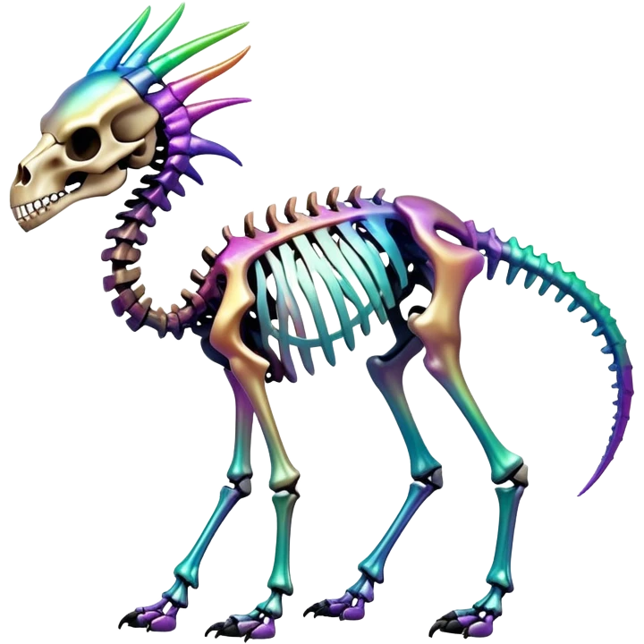 An iridescent gradient epic shiny cool edgy skeletal animal, full body emoji