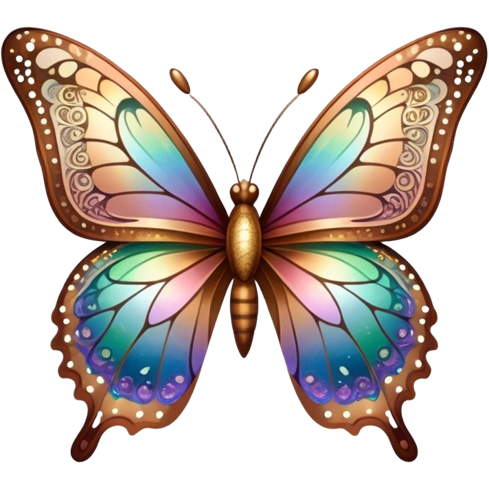 Pastel sparkly brown glittery iridescent rainbow transparent butterfly with detailed intricate patterns emoji