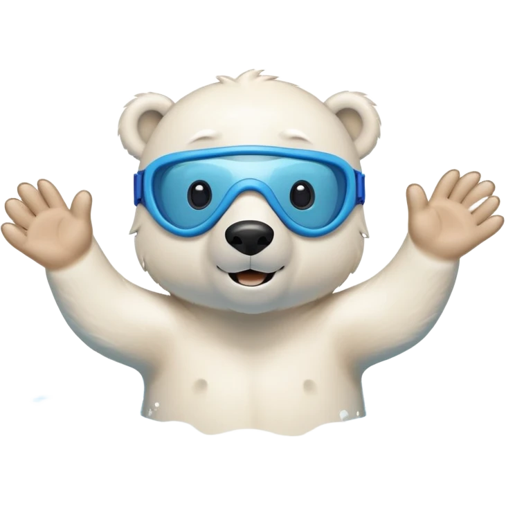 friendly anthropomorphised polar bear swimming freestyle in a pool with excited expression wearing blue swimming goggles emoji