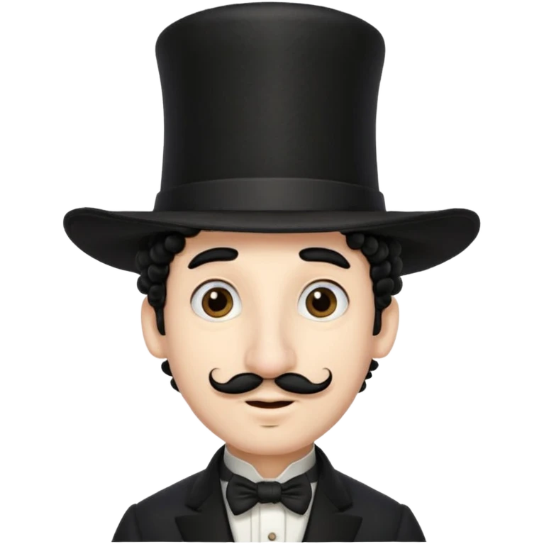 A man with a big nose and a black hat like a top hat but round and all black, with a strand of curly hair coming out from both sides of the hat, the strand of hair should be long and just 1 hair  emoji