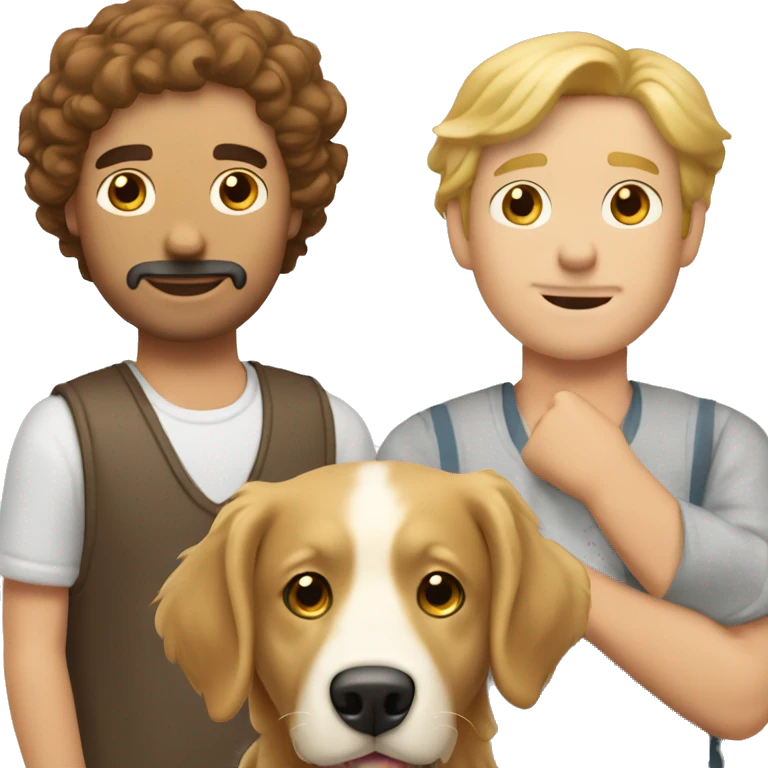 Two white men with brown hair with white golden retriever ￼ emoji