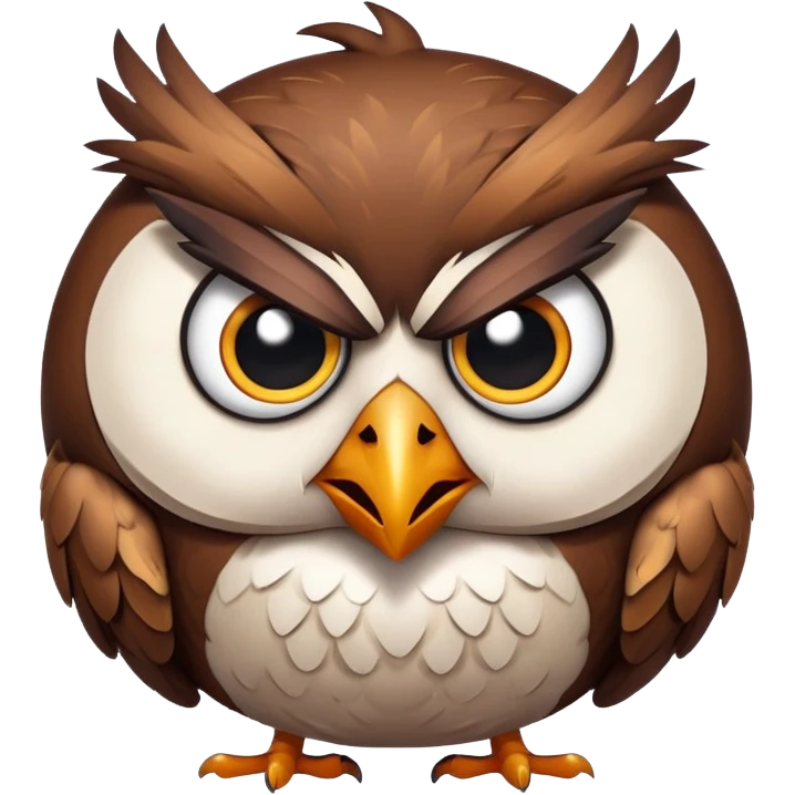 Angry Birds style owl, round body, expressive angry eyes emoji