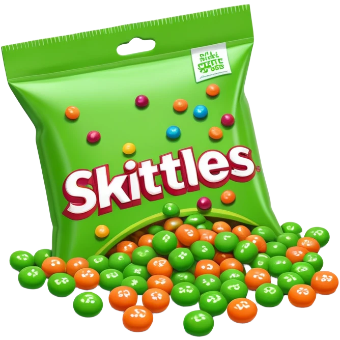 Ultra minimalist Skittles package with all green candy pieces spilling out emoji