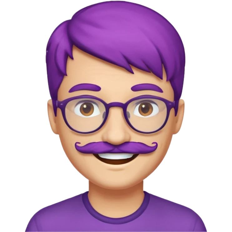 mustached purple haired spectacled happy emoji