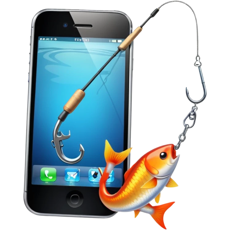 phishing, a new iphone and a hook in front of it emoji