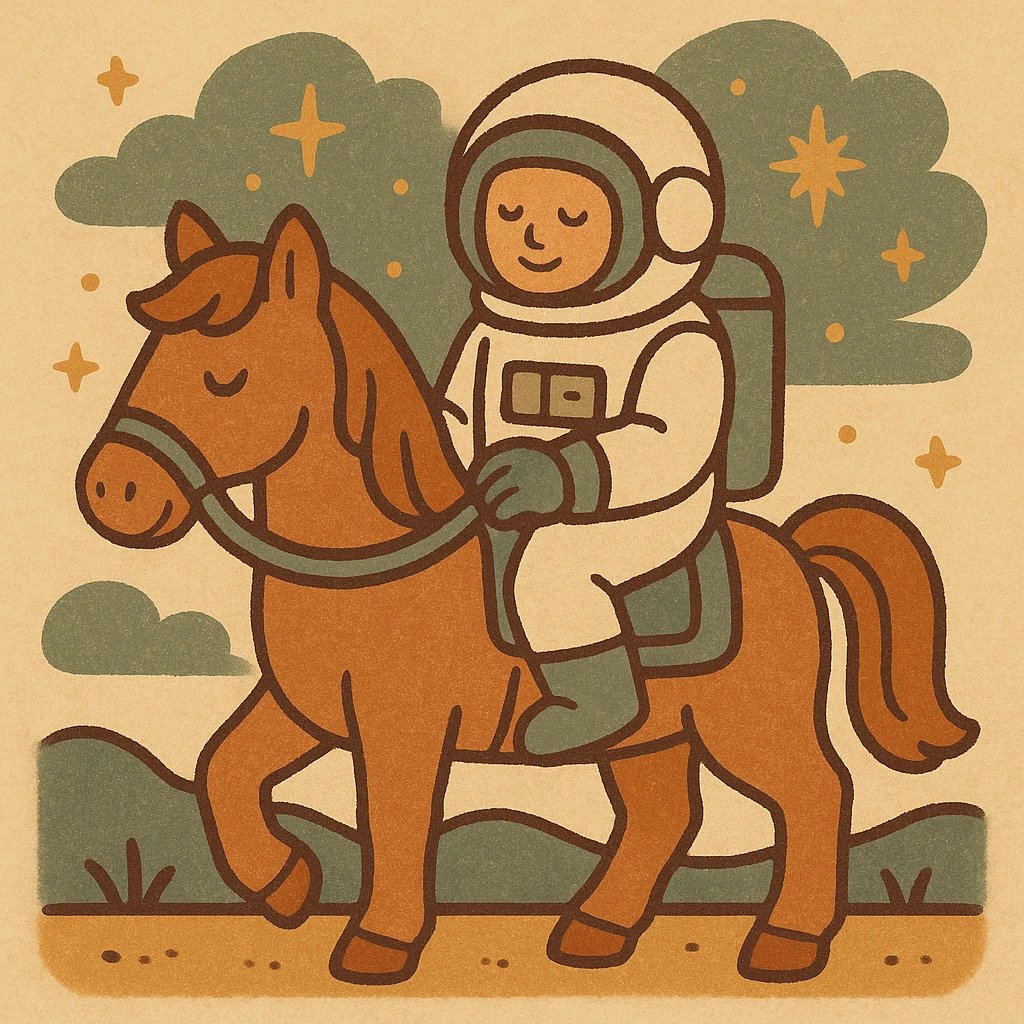 astronaut on horseback with stars in background emoji