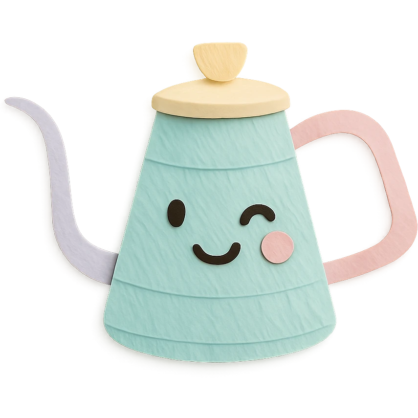 pour-over kettle, full body, winking, soft pastel colors emoji