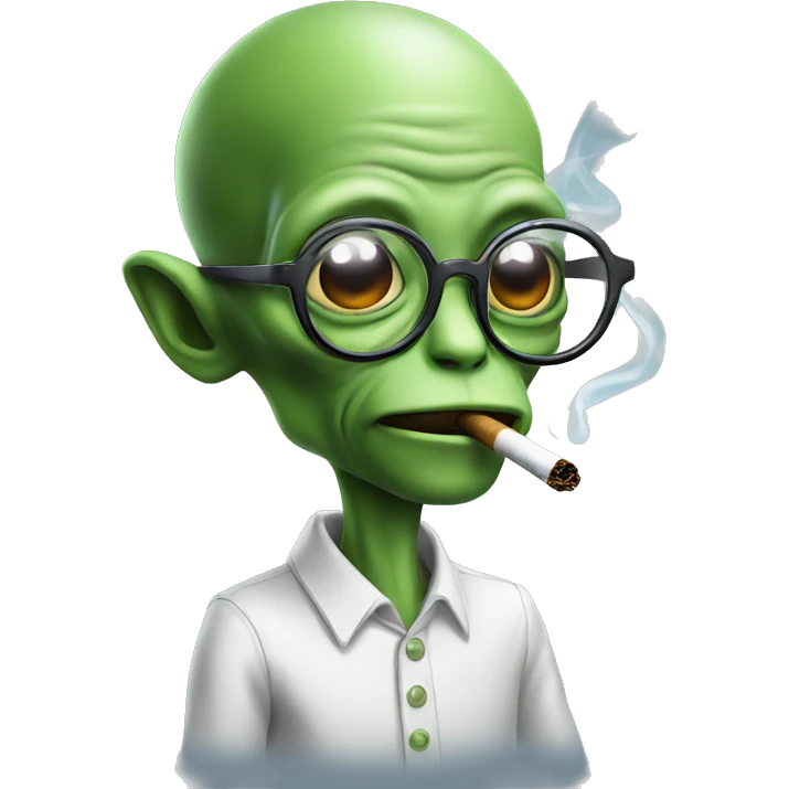 Alien with nerd glasses smoking emoji