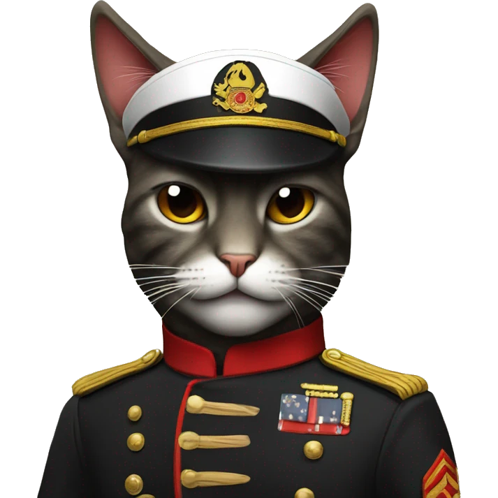 Evil cat wearing black and red military uniform while smoking cigar   emoji