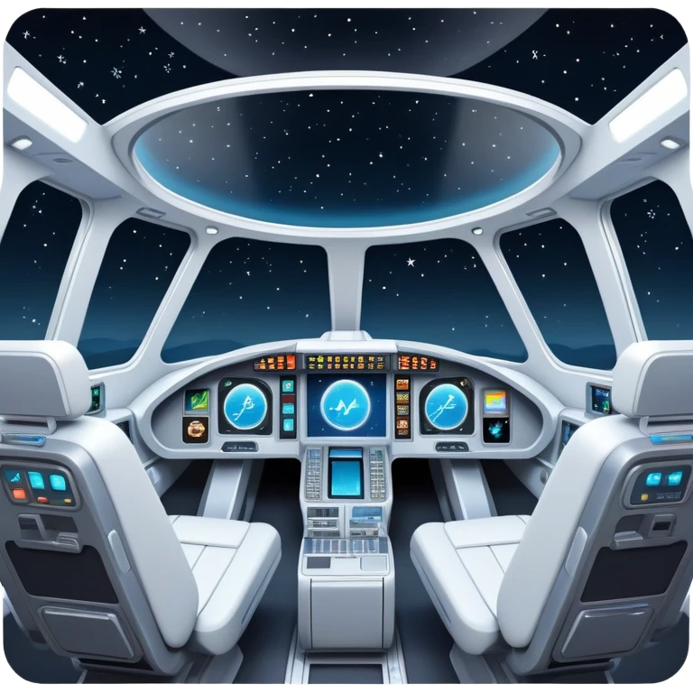 spaceship cockpit interior view with dashboard and stars visible through window emoji