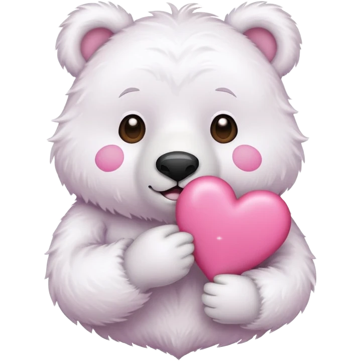 white bear holding a pink heart in hand, emoji style emoji