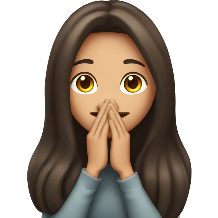 long hair Brunette girl with her Hands covering her mouth emoji