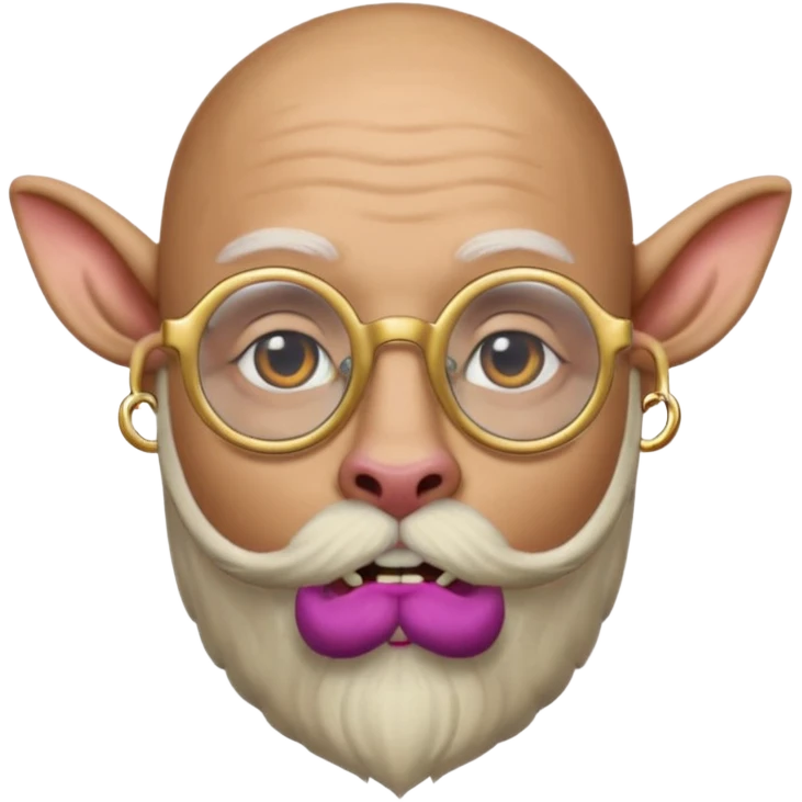 bald man with long goat beard and parti glasses and big gold ring earring and face tattoed emoji