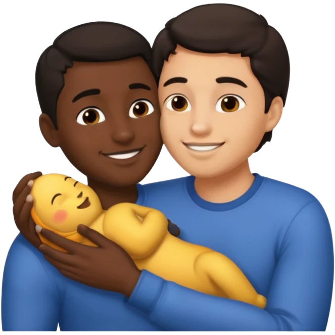 1 Dark skin male , 1 light skin dark hair male,spooning, kissing, touching, in love emoji