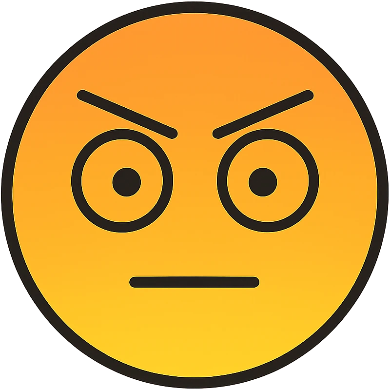 a round icon with an orange and yellow gradient, two expressive eyes, and two large eyebrows, modern icon style, transparent background emoji