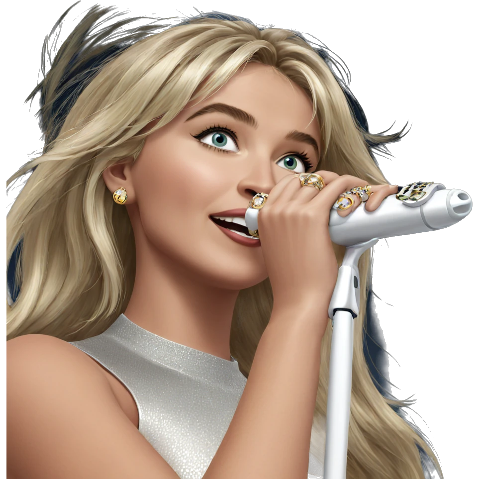 blonde girl singing with jewelry emoji
