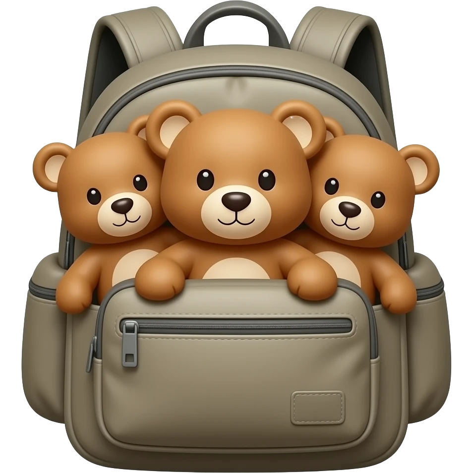three teddy bears are in the backpack emoji