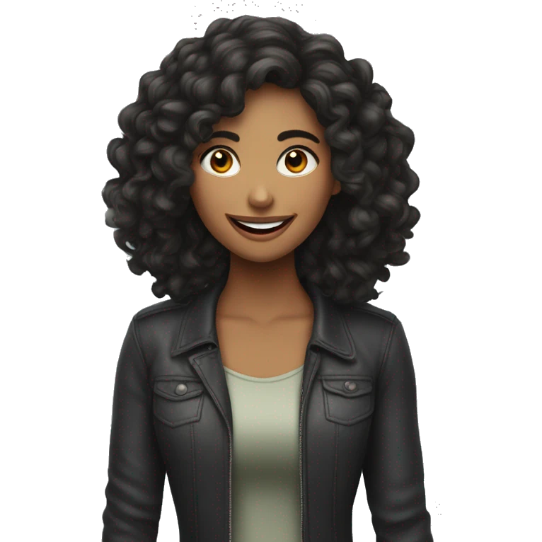 Mujer pelo rizado largo, morena riendo  emoji