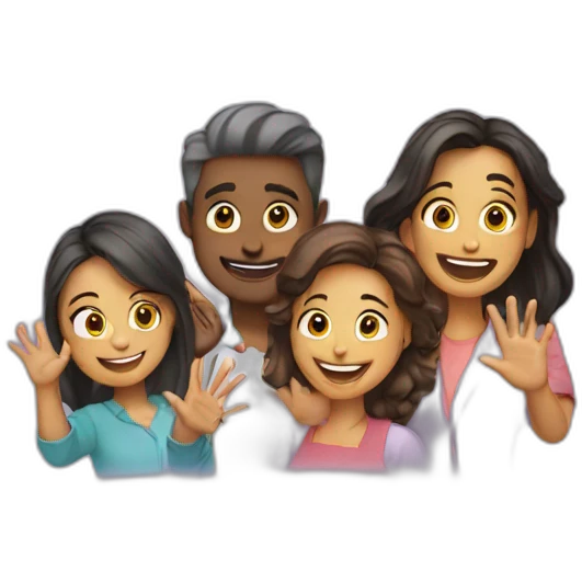 four friends waving their hands emoji