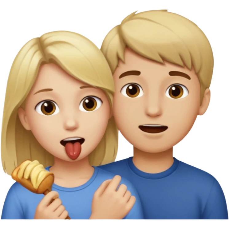 Blonde girl biting brown hair boy emoji
