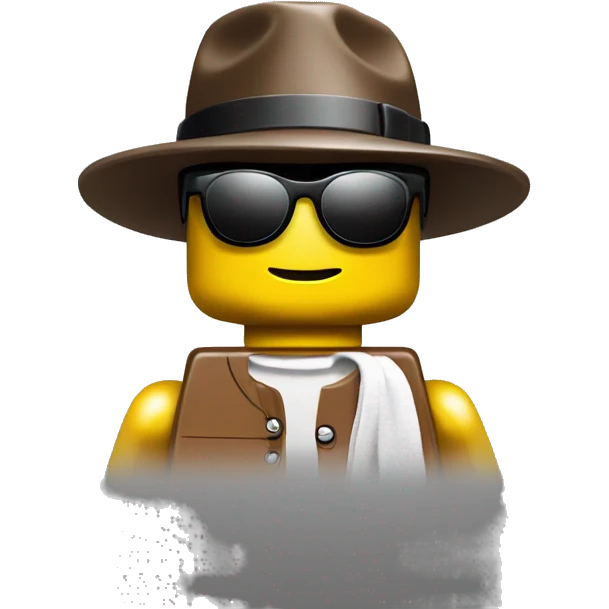 Lego man with sunglasses and hat on backward emoji