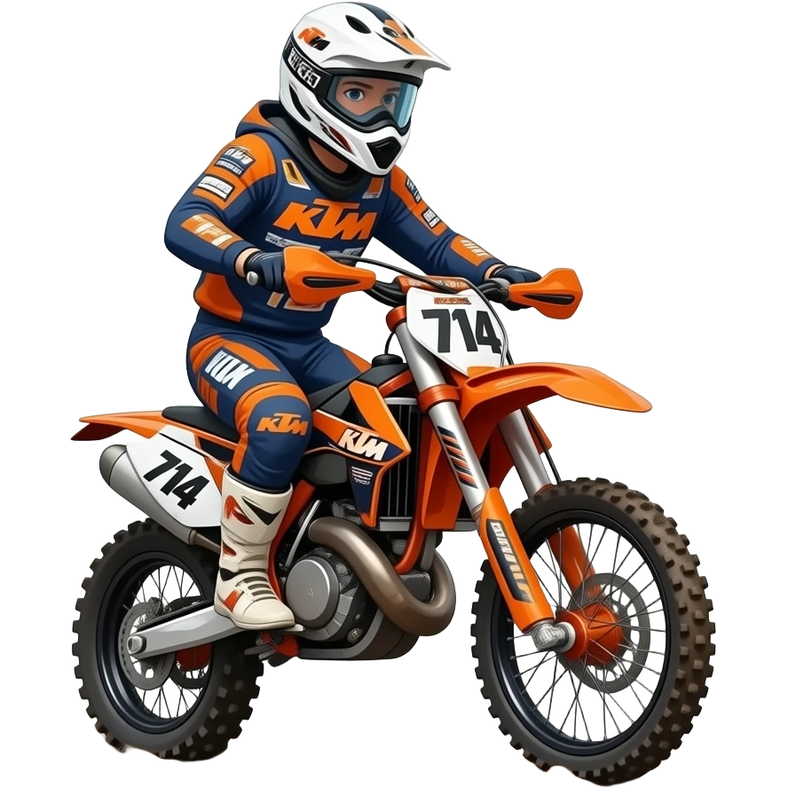 Motocross, schlamm, Startnummer, Maik 714, weißer Helm, KTM emoji