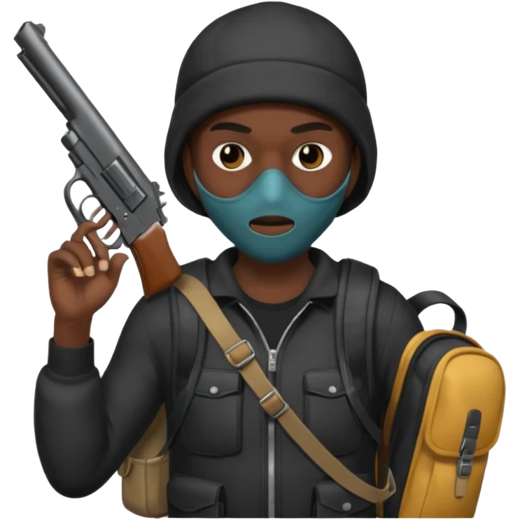 Chicago savage with skully mask on and backpack and big ass hand gun  emoji