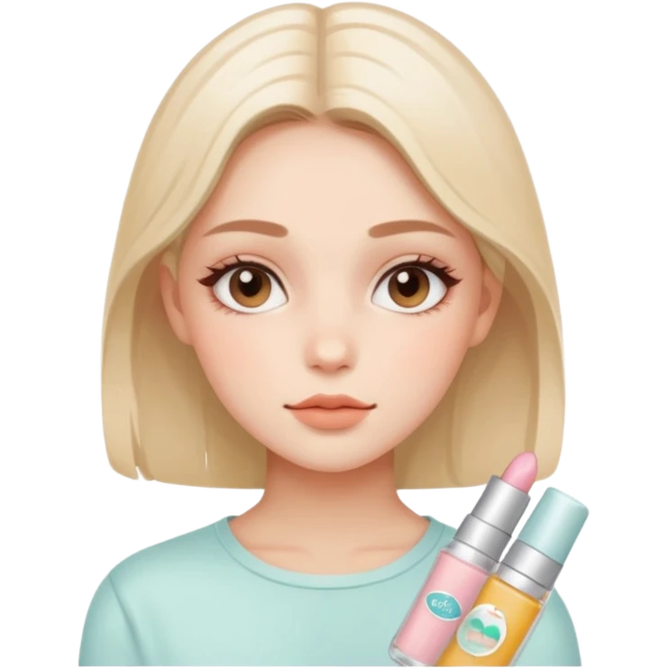An aesthetic girl with a clean face and delicate shades advertises a sticker pack cosmetics with emotions of calmness emoji