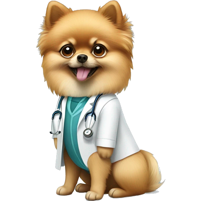 Pomeranian with doctor outfit emoji