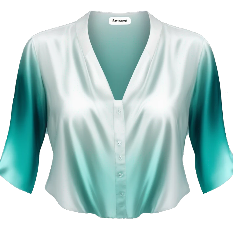 Realistic isolated white to teal ombre low cut shiny silk blouse. emoji
