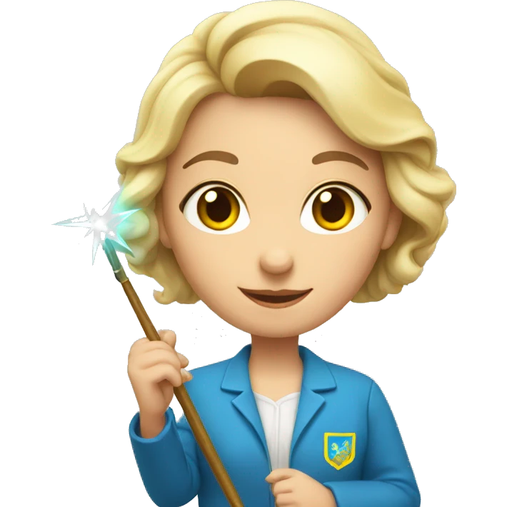 A Ukrainian female teacher holds a magic wand in her hand emoji