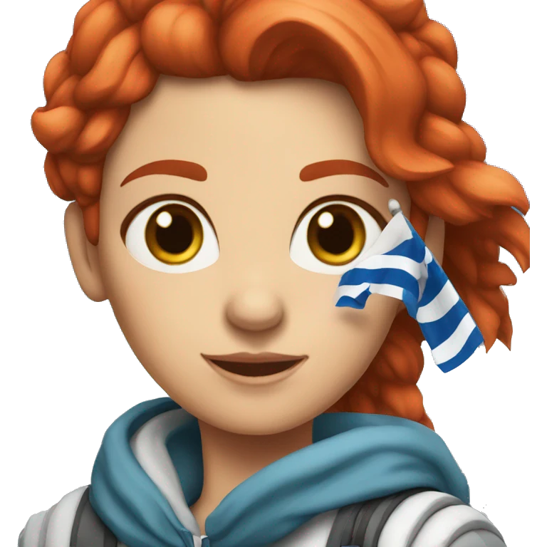 a red hair female on everest with greek flag emoji