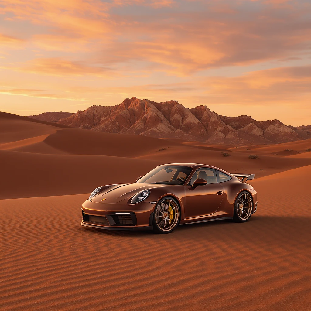 A modern desert mountain, wallpaper, modern, porsche 911, sunset emoji
