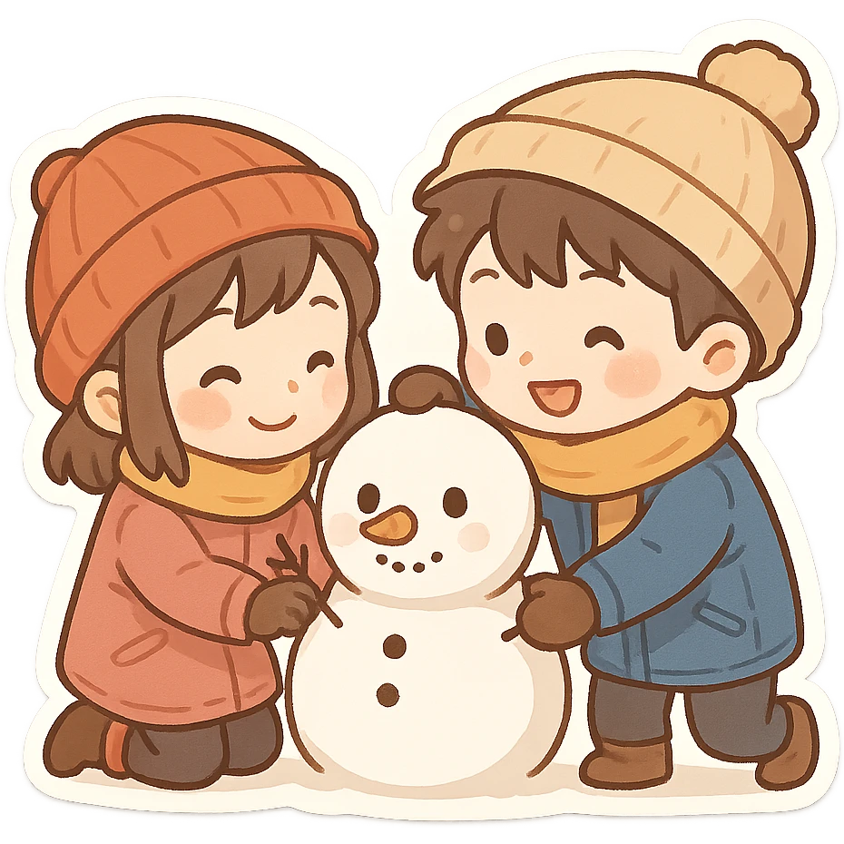 2个可爱的孩子正在堆雪人 emoji
