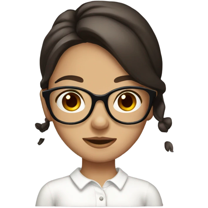 A girl with dark brown hair glasses with a bow and a cute white shirt emoji