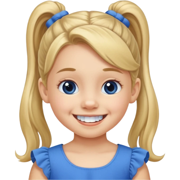 Little girl with ponytail smiling missing two bottom teeth  emoji