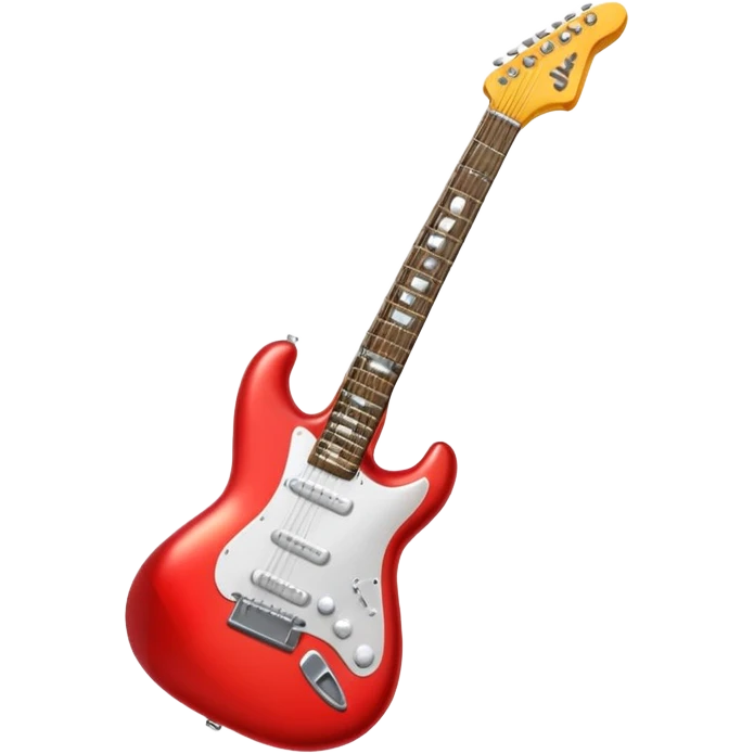 A 3D Apple-style emoji showing the word "ROCK" in bold metallic letters, with a small electric guitar leaning on the text, vibrant glowing effect, playful and energetic cartoon style, symbolizing rock music. emoji