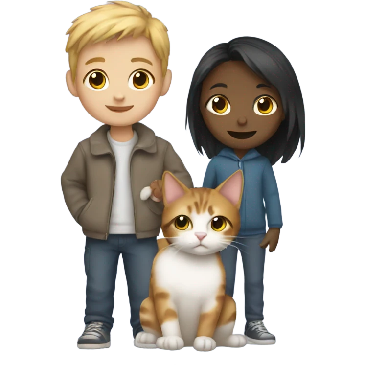 girl and boy holding a cat emoji