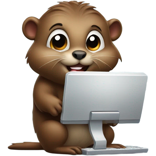 Cute baby beaver work on computer emoji