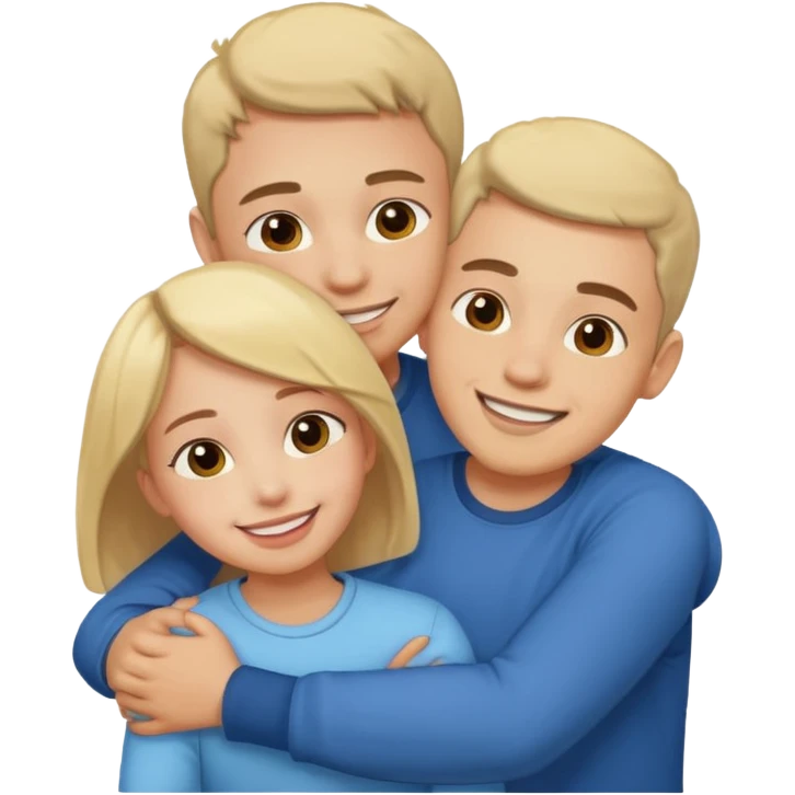 Texte ´Gros câlin’, en dessous un homme fait un câlin à sa sœur.  emoji