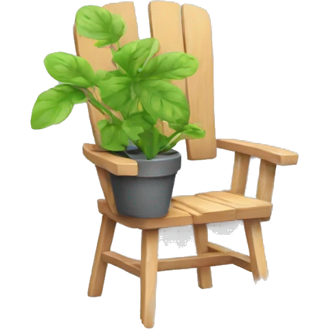 a garden chair with a plant in pot next to it emoji