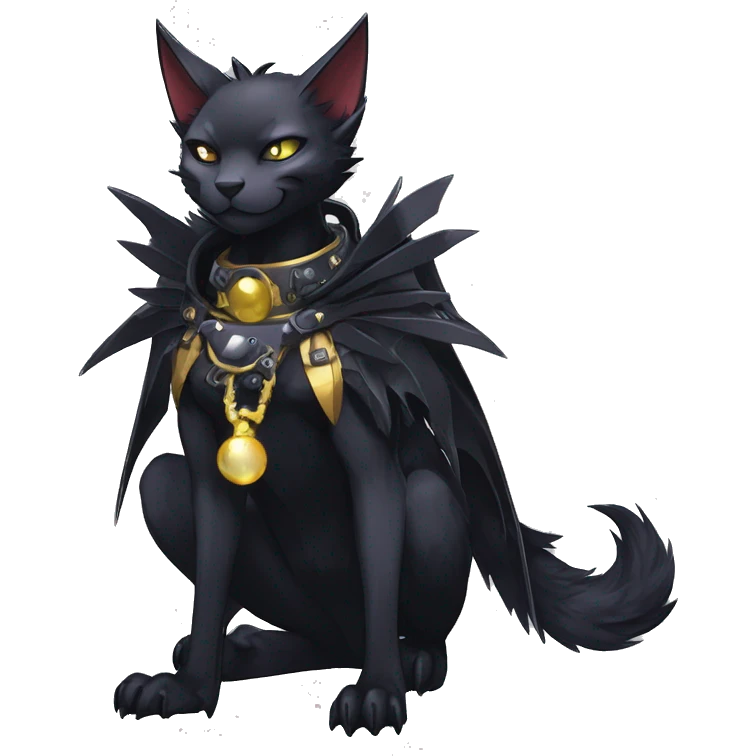 cool edgy beautiful pretty anthro godly legendary powerful colorful black shiny fantasy elegant nargacuga-bat-cat-Fakemon wearing a collar, techwear punk style, full body emoji