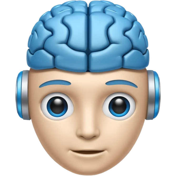 A simple emoji of a friendly robot head with a visible human brain on top, symbolizing learning AI, emoji style emoji