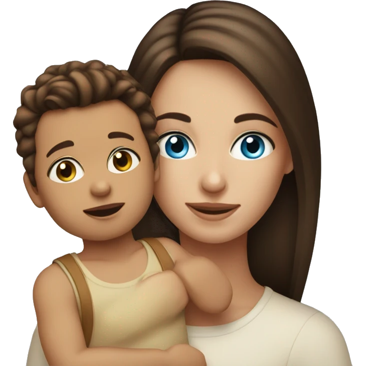 Brunette woman with blue eyes holding Brown hair toddler boy with blue eyes emoji