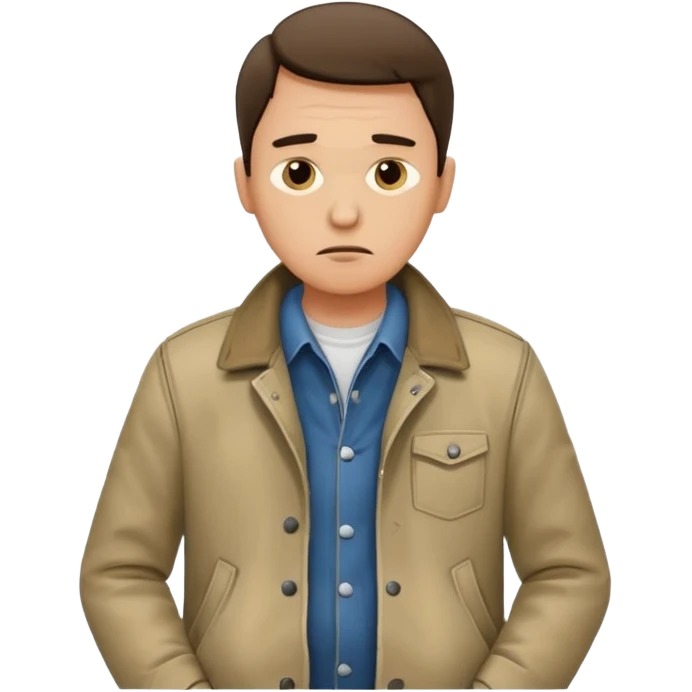 Un hombrecito con expresión triste revisandose los bolsillos y están vacíos emoji