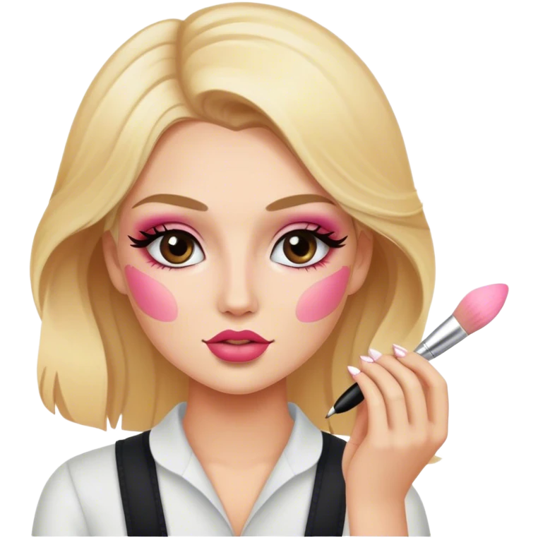 blonde makeup artist applying blush emoji